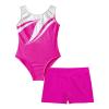 Linjinx Kids Girls Rhinestone Floral Gymnastics Dance 2 Piece Outfits Sleeveless Leotards with Athletic Shorts Sets Tracksuit Rose C 10 Years view 3