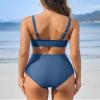 Charmo Ruched Maternity Swimsuits High Waist Maternity Bikinis Pregnancy Bathing Suits V Neck Swimwear L Blue view 2