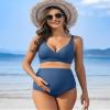 Charmo Ruched Maternity Swimsuits High Waist Maternity Bikinis Pregnancy Bathing Suits V Neck Swimwear L Blue view 3