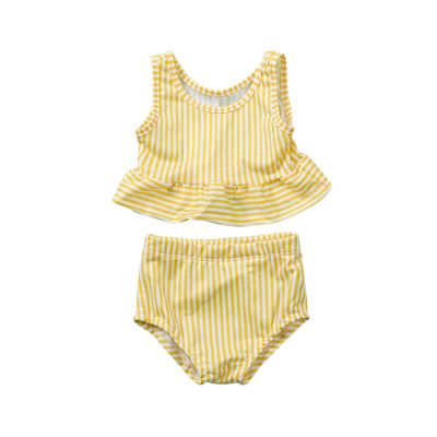 Ikevan Kids Girls Baby Summer Swimwear Bikini Ruffles Striped Swimwear Two Piece Summer Outfits Printed (Yellow, 6-9 Months)