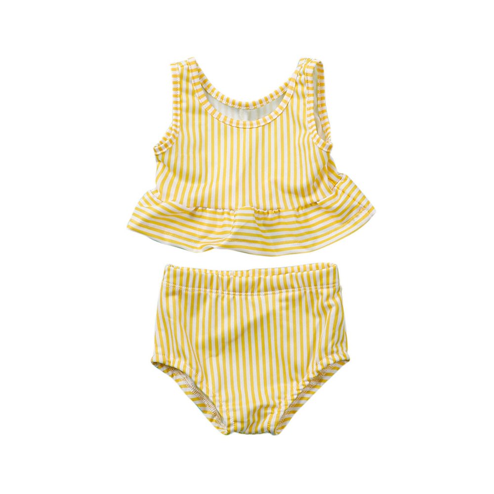 Ikevan Kids Girls Baby Summer Swimwear Bikini Ruffles Striped Swimwear Two Piece Summer Outfits Printed (Yellow, 6-9 Months)
