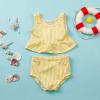 Ikevan Kids Girls Baby Summer Swimwear Bikini Ruffles Striped Swimwear Two Piece Summer Outfits Printed (Yellow, 6-9 Months) view 3