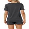 RUBZOOF Pajamas for Women Shorts Set Casual V Neck Short Sleeve Summer 2 Piece Lounge Sets Dark Grey S view 2