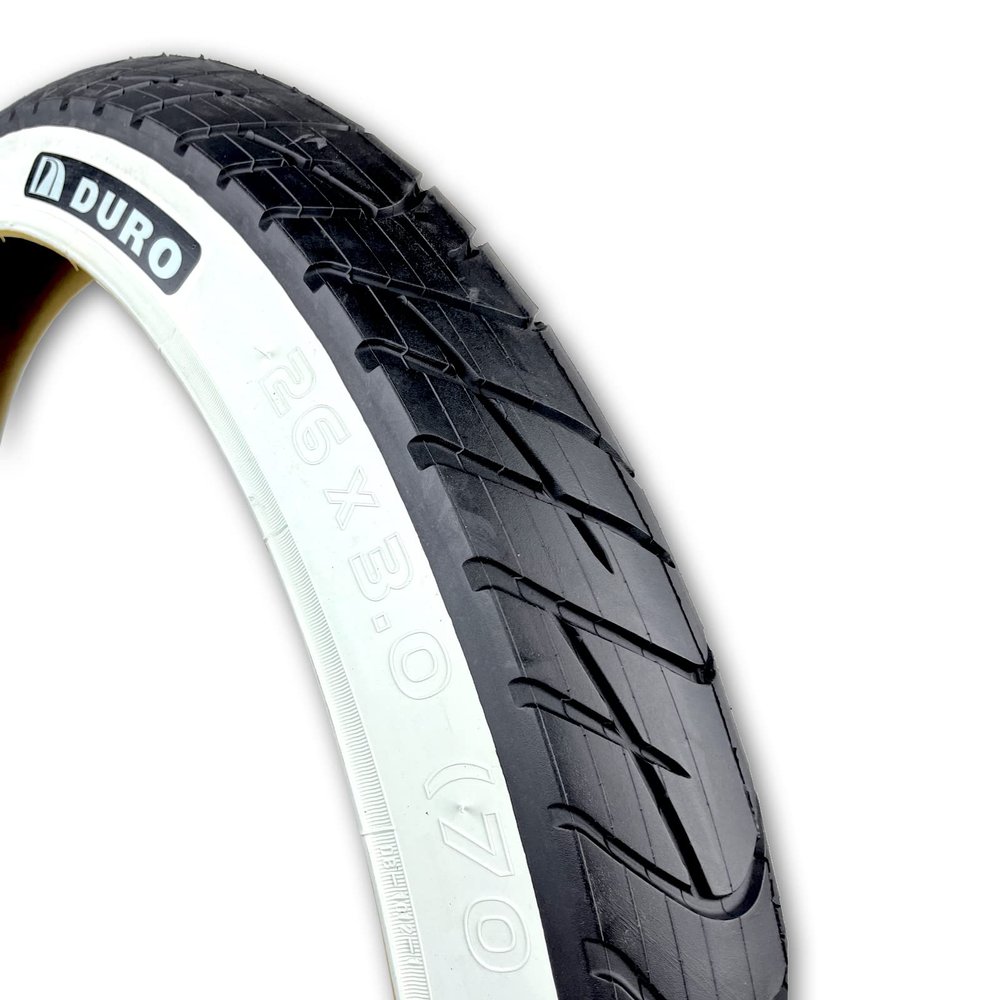 Duro 26x3.0 Fat Bike Tire, Whitewall Beach Bum Semi Slick Beach Cruiser Chopper Fat Bike Tire, 26x3 Bike Tire