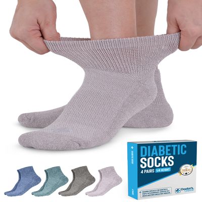 Doctor's Select Diabetic Socks for Women and Men - 4 Pairs | Green, Gray, Blue, Tan | Extra Wide Socks for Swollen Ankles and Feet | Diabetic Ankle for Women