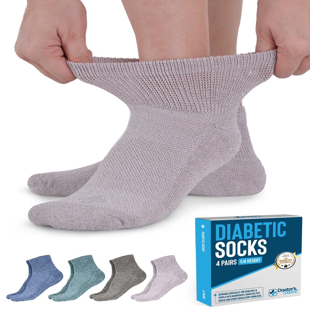 Doctor's Select Diabetic Socks for Women and Men - 4 Pairs | Green, Gray, Blue, Tan | Extra Wide Socks for Swollen Ankles and Feet | Diabetic Ankle for Women