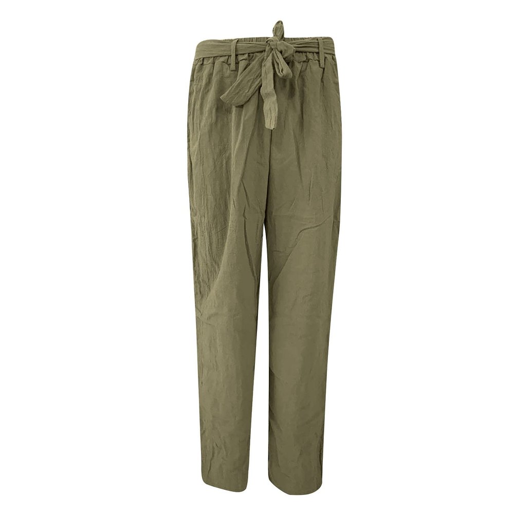 RKSTN Womens Cargo Pants High Waisted Wide Leg Pants for Women Casual Drawstring Elastic Trousers with Pockets Cotton Linen Long Straight Pants 2024