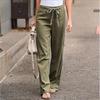 RKSTN Womens Cargo Pants High Waisted Wide Leg Pants for Women Casual Drawstring Elastic Trousers with Pockets Cotton Linen Long Straight Pants 2024 view 2