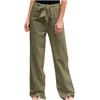 RKSTN Womens Cargo Pants High Waisted Wide Leg Pants for Women Casual Drawstring Elastic Trousers with Pockets Cotton Linen Long Straight Pants 2024 view 3