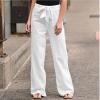 RKSTN Sweatpants Women High Waisted Wide Leg Pants for Women Casual Drawstring Elastic Trousers with Pockets Cotton Linen Long Straight Pants 2025 view 2