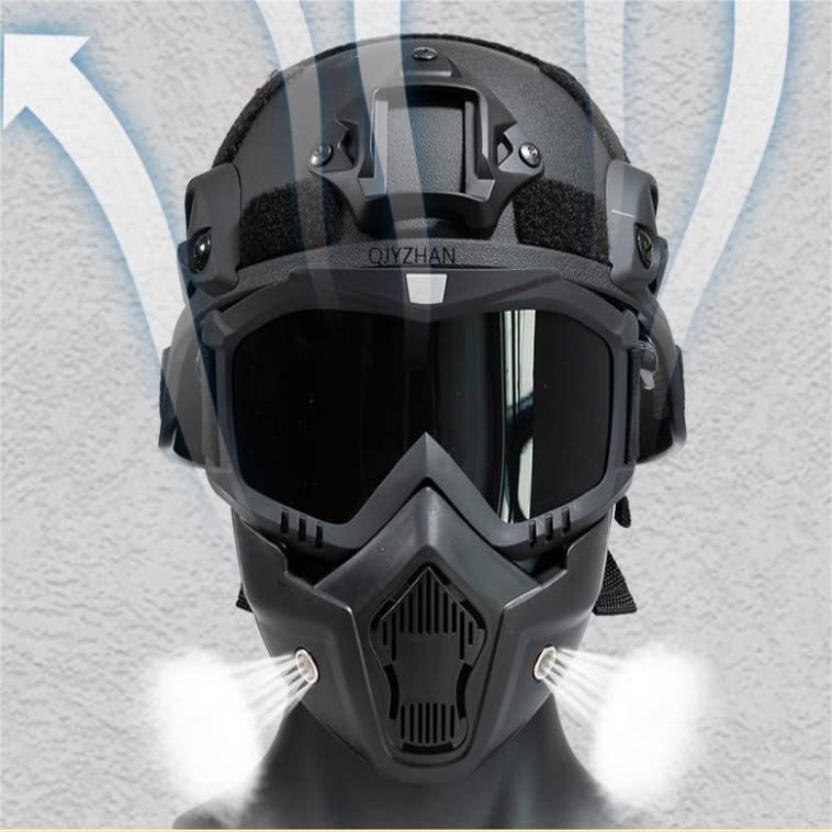 Airsoft Helmet Can Adjust ACH Tactical Helmet, and Airsoft Mask with Removable Anti-Fog Goggles is Used for Outdoor Sports of Airsoft Paintball CS Games