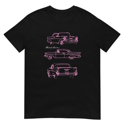 1957 Chevy Bel Air Pink Outline Belair Antique Classic Collector Car T-Shirt