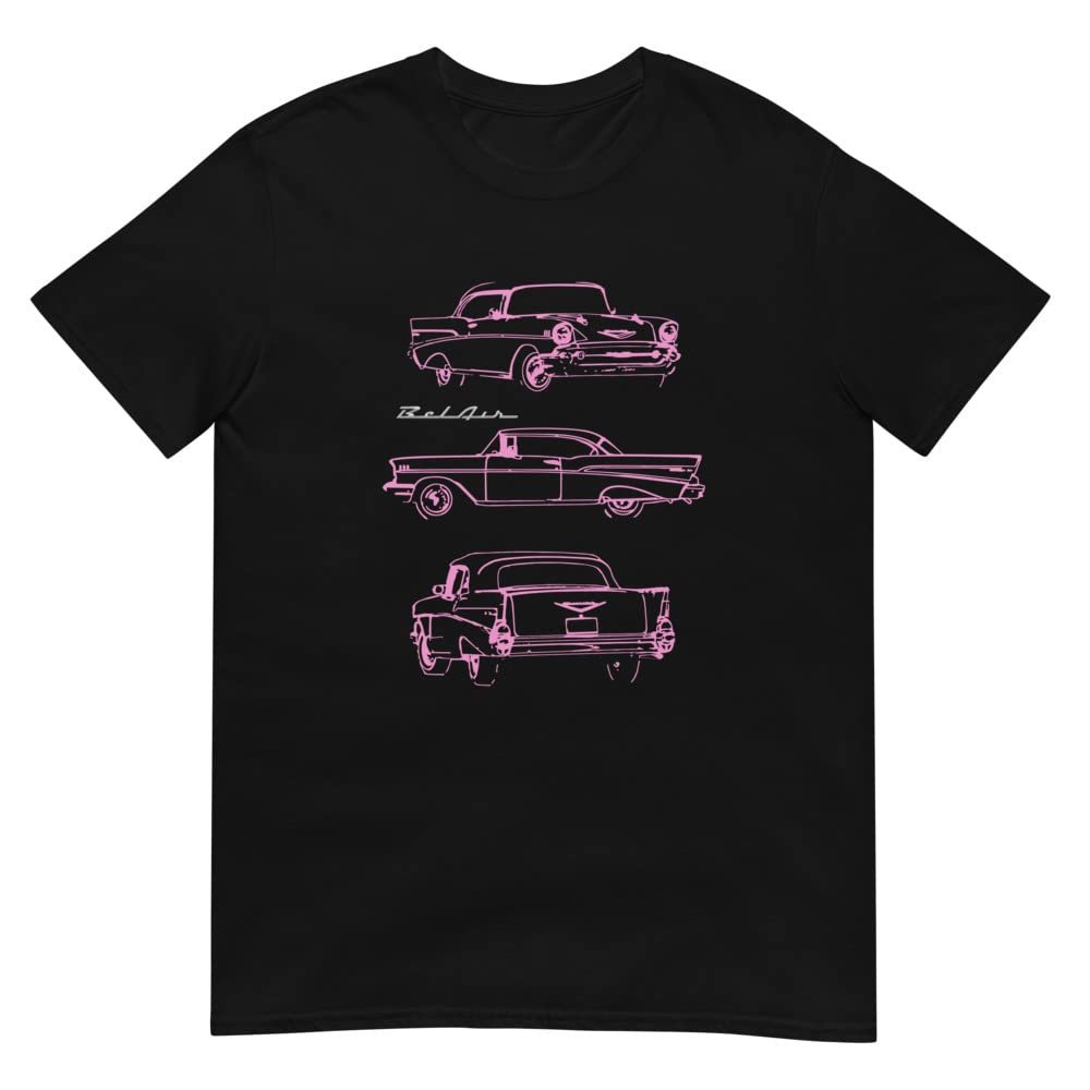 1957 Chevy Bel Air Pink Outline Belair Antique Classic Collector Car T-Shirt