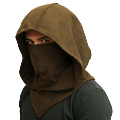 Green Wool Blend Medieval Ranger Hood with Detachable Mask Winter Cosplay Cowl for Druid, Elf & LARP Outfits (Moss Green)