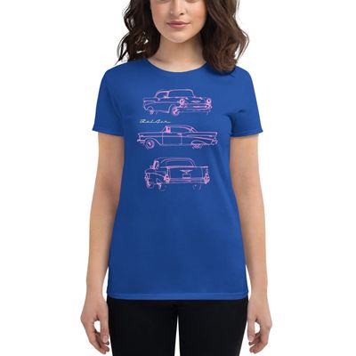 1957 Chevy Bel Air Pink Outline Belair Antique Classic Collector Car Women's Short Sleeve t-Shirt