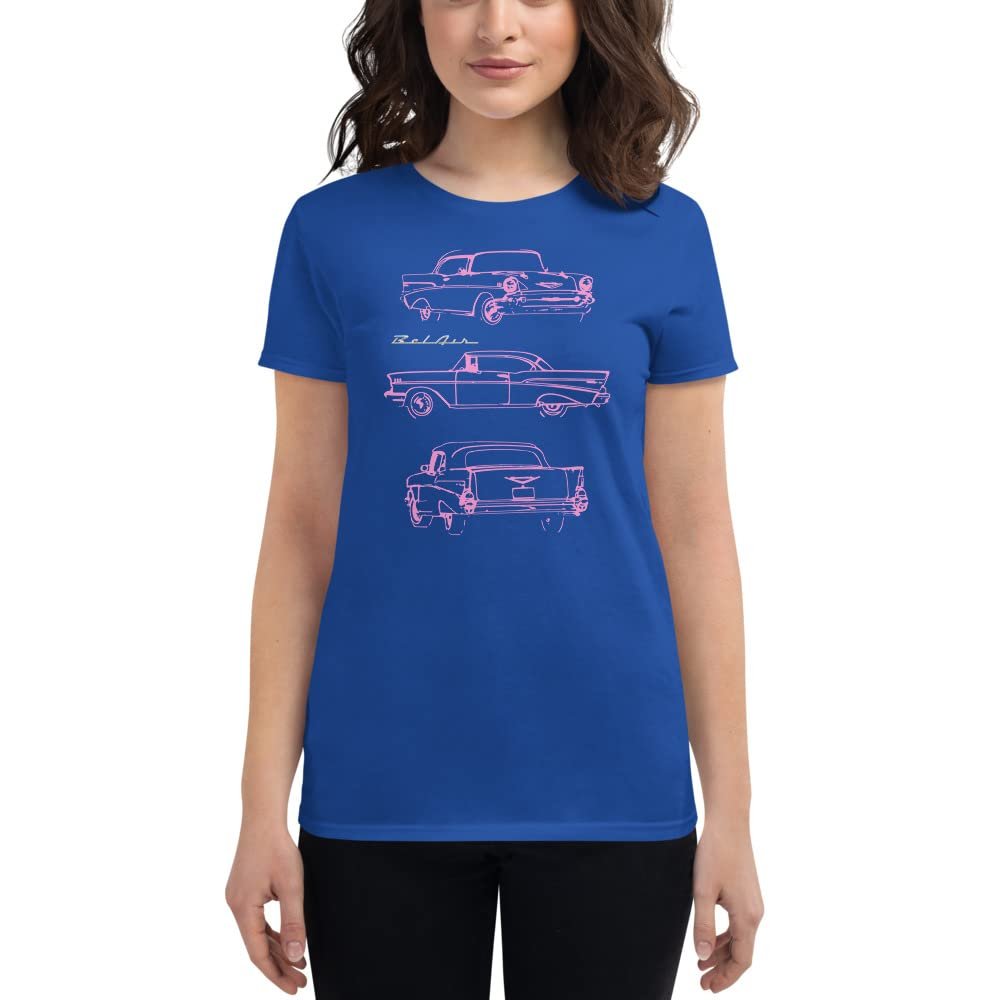 1957 Chevy Bel Air Pink Outline Belair Antique Classic Collector Car Women's Short Sleeve t-Shirt