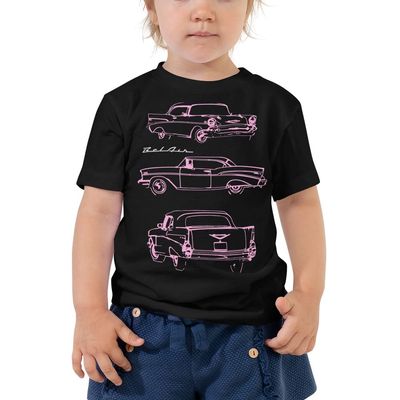 1957 Chevy Bel Air Pink Outline Belair Antique Classic Collector Car Toddler Short Sleeve Tee