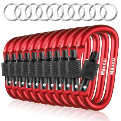 10 Pack Aluminum D Ring Key Rings Clips Locking Carabiner for Camping Fishing and Outdoor UseClips with Screw Gate Multicolored