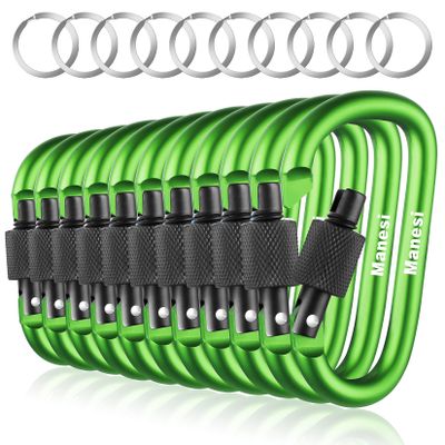 10 Pack Aluminum D Ring Key Rings Clips Locking Carabiner for Camping Fishing and Outdoor UseClips with Screw Gate Multicolored