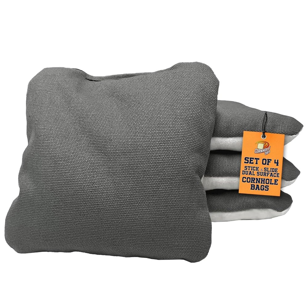 Cornhole365 Stick & Slide Cornhole Bags - 6"x6" Premium Plastic Resin Filled, Dual-Sided Canvas & Suede Cornhole Bean Bags for Sports Competition - Professional Cornhole Bags Set of 4 (Grey)