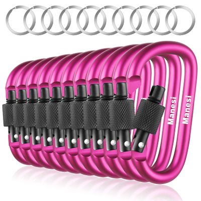 10 Pack Aluminum D Ring Key Rings Clips Locking Carabiner for Camping Fishing and Outdoor UseClips with Screw Gate Multicolored