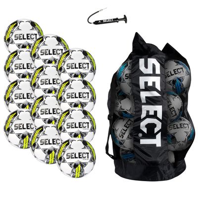 Select Club DB V22 Soccer Ball, 12-Ball Pack with Duffle Ball Bag and Hand Pump, White/Black, Size 4