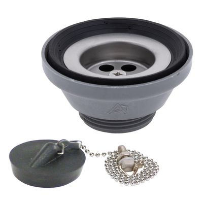 Ambassador Marine - 1-1/2 inch Drain, Straight Drain, Low Profile, 1-1/4 inch-M Thread, w/Chain Stopper - Brushed Finish - S01-0104-BP-W