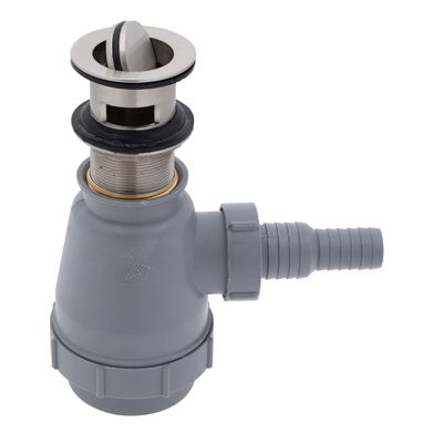 Ambassador Marine - 1-1/2 inch Drain, Flip Trap Sink Drain - with Overflow, 3/4 inch & 1 inch Hose Barb - Brushed Nickel - S01-0508-NP-W