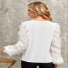 AIEBO Women's Shirts Women's Tops Shirts for Women Solid Fuzzy Lantern Sleeve Top (Color : White, Size : Large) view 2