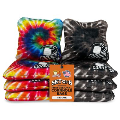 Cornhole365 Themed Cornhole Bags - All-Weather, Heavy-Duty Polyester Fabric, Resin Filling, Double-Stitched Duck Cloth - Professional Corn Hole Bean Bags for Indoor & Outdoor Use - Tye Dye - Set of 8