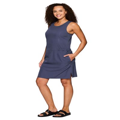 RBX Quick Drying Woven Tank Dress for Women Longer Length Sleeveless Hiking Golf Dress Beach Coverup Tunic with Zipper Pockets Long Smoke Blue S