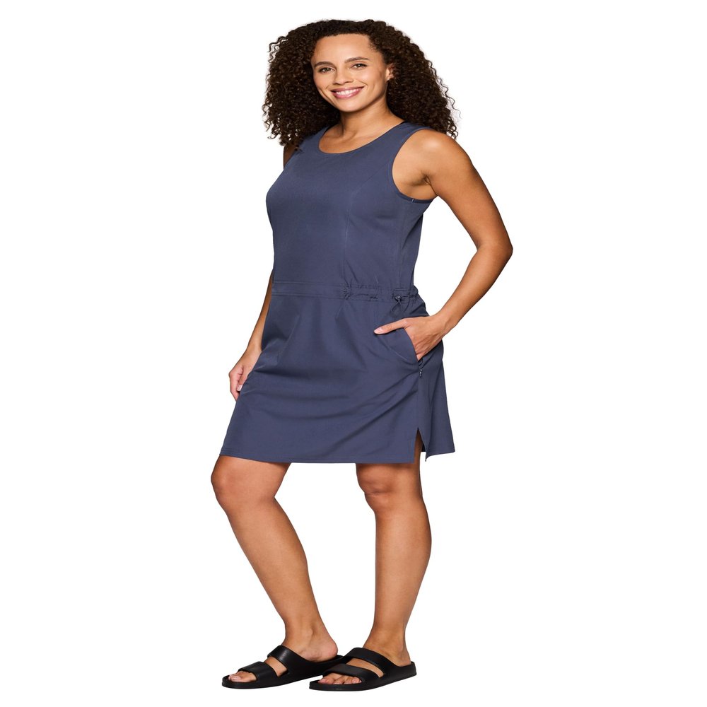 RBX Quick Drying Woven Tank Dress for Women Longer Length Sleeveless Hiking Golf Dress Beach Coverup Tunic with Zipper Pockets Long Smoke Blue S