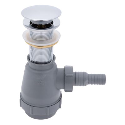 Ambassador Marine - 1 3/4 inch Drain, Touch Trap Sink Drain - with Cover - no Overflow, 3/4 inch & 1 inch Hose Barb - Chrome - V03-0708-CP-W