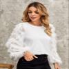 AIEBO Women's Shirts Women's Tops Shirts for Women Solid Fuzzy Lantern Sleeve Top (Color : White, Size : Medium) view 3