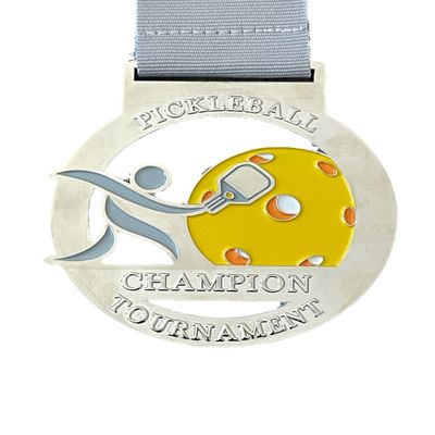 Pickleball Medal - Silver - 3' Pickleball Medal Award with Free Ribbon, One Size