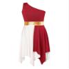 CHICTRY Girls One Shoulder Asymmetrical Praise Dance Dress Worship Lyrical Dance Costume Liturgical Dancewear Burgundy 16 Years view 3