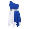 CHICTRY Girls One Shoulder Asymmetrical Praise Dance Dress Worship Lyrical Dance Costume Liturgical Dancewear Blue 6 Years view 3