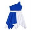 CHICTRY Girls One Shoulder Asymmetrical Praise Dance Dress Worship Lyrical Dance Costume Liturgical Dancewear Blue 6 Years view 4