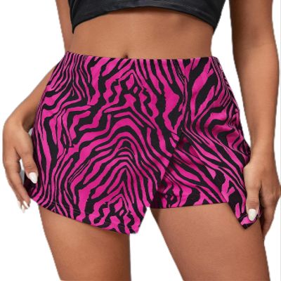 AMDMG Shorts for Women Zebra Striped Asymmetrical Hem Skort (Color : Hot Pink, Size : Large)