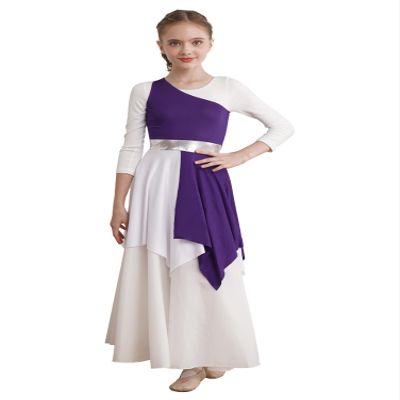 CHICTRY Girls One Shoulder Asymmetrical Praise Dance Dress Worship Lyrical Dance Costume Liturgical Dancewear Purple 10 Years