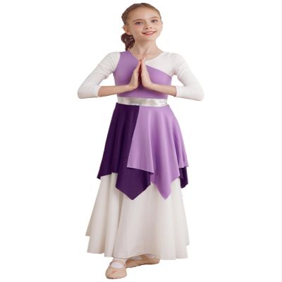 CHICTRY Girls One Shoulder Asymmetrical Praise Dance Dress Worship Lyrical Dance Costume Liturgical Dancewear Lavender 6 Years