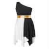 CHICTRY Girls One Shoulder Asymmetrical Praise Dance Dress Worship Lyrical Dance Costume Liturgical Dancewear Black 10 Years view 3