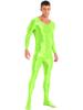 Jugaoge Mens Shiny Oil Round Neck Lingerie Catsuits Footed Stretchy Long Sleeve Bodysuit Swimsuit Fluorescent Green Medium view 3