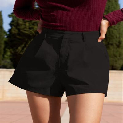 AMDMG Shorts for Women High Waist Plicated Detail Shorts (Color : Black, Size : Medium)