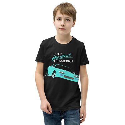 1991 Camaro Heartbeat of America Retro Miami Nights Car Club Custom Youth Short Sleeve T-Shirt Black