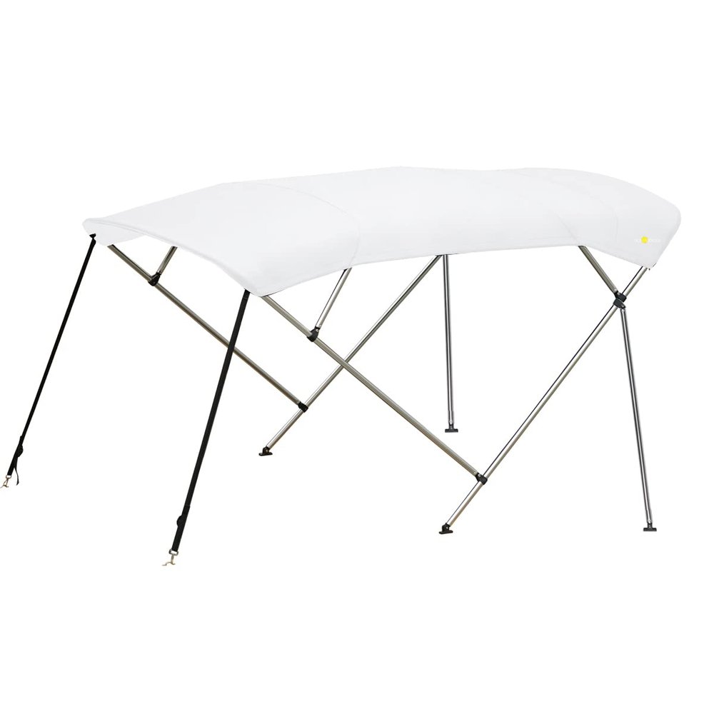 Oceansouth 4 Bow Bimini Top Premium Range 8ft Length (White, Bimini TOP 8ft 4 Bow 73"-78") Bows Frame Sun Shade Boat Waterproof Cover Boot Storage Strap Large Bow Big Fishing Pole Covers Beach