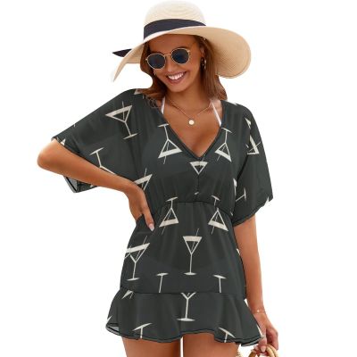 DENFY Cocktail Drinks of Martini Women's Cover Up Swim Coverups Loose Dress Breathable Chiffon Beach Swimsuit