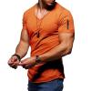 Men's Muscle V Neck Gym Workout T Shirt Arm Stitching Zipper Pocket Tee Top Fashion Casual Slim Fit Short Sleeve (Orange,US Size 4XL Asia 5XL) view 1