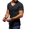Maiyifu-GJ Men's Muscle V Neck Gym Workout T Shirt Arm Stitching Zipper Pocket Tee Top Fashion Casual Slim Fit Short Sleeve (Black,US SIZE 4XL Asia 5XL) view 1