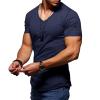 Maiyifu-GJ Men's Muscle V Neck Gym Workout T Shirt Arm Stitching Zipper Pocket Tee Top Fashion Casual Slim Fit Short Sleeve (Dark Blue 3,US SIZE 3XL Asia 4XL) view 1